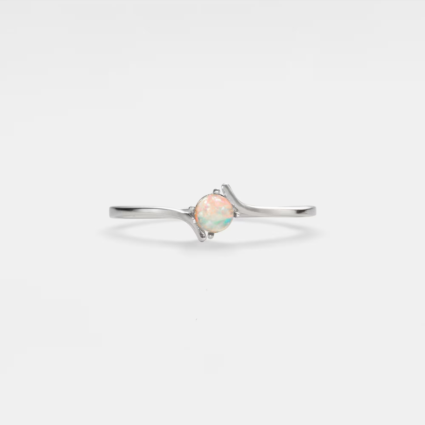Natural Opal Stacking Thin Band Ring in 925 Sterling Silver: Silver/Blue / 7 US