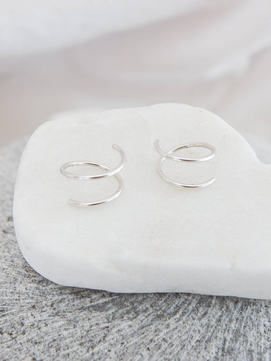 Twist-In Double Huggie Hoop |14k Gold Fill & Sterling Silver: Silver
