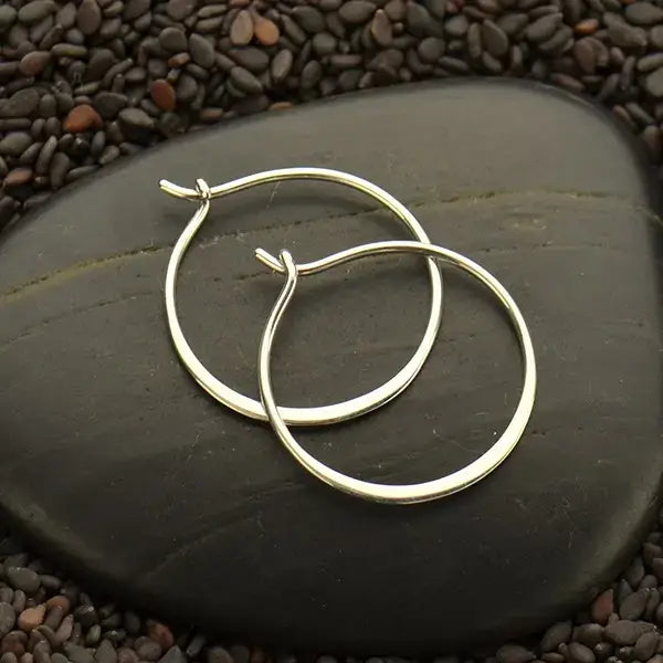 Sterling Silver Half Hammered Circle Earring Hoops: 30mm