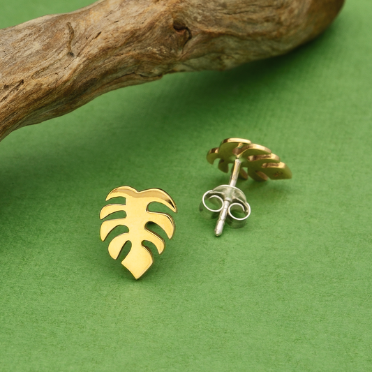 Bronze Monstera Stud Earrings 10x8mm