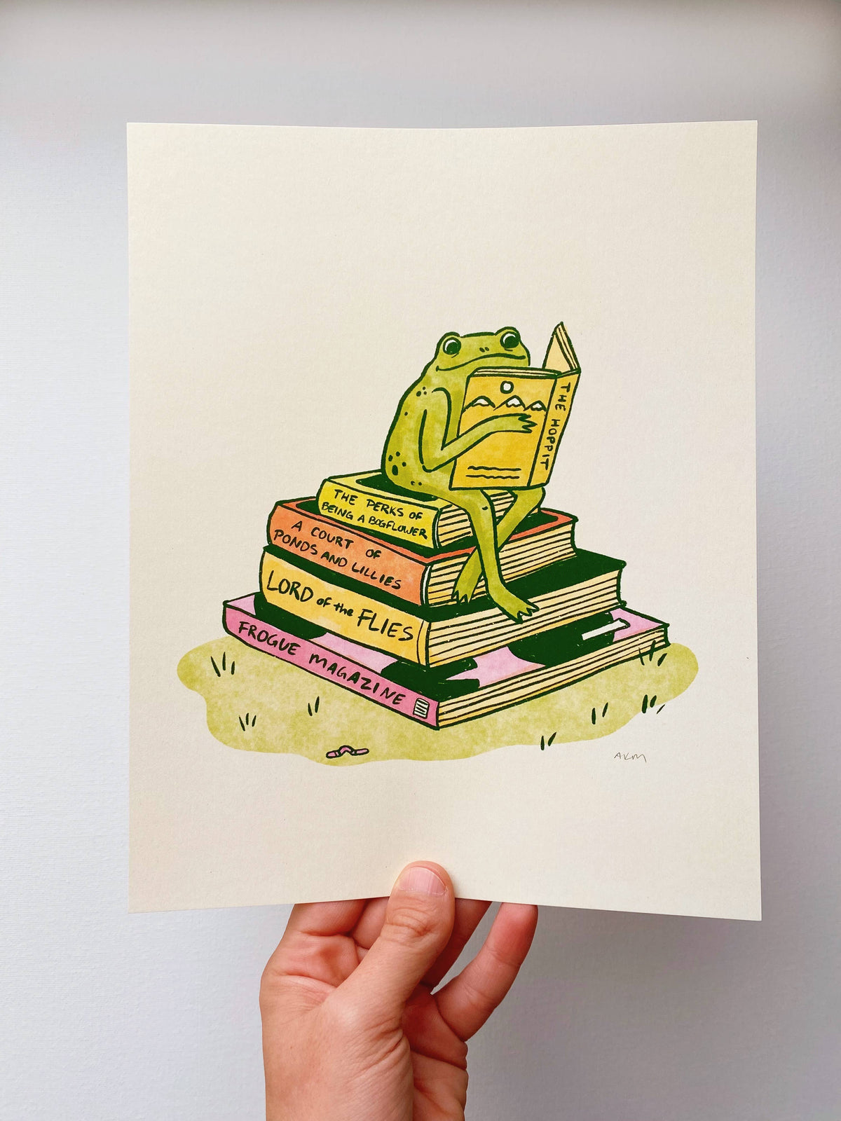 Print - book stack frog