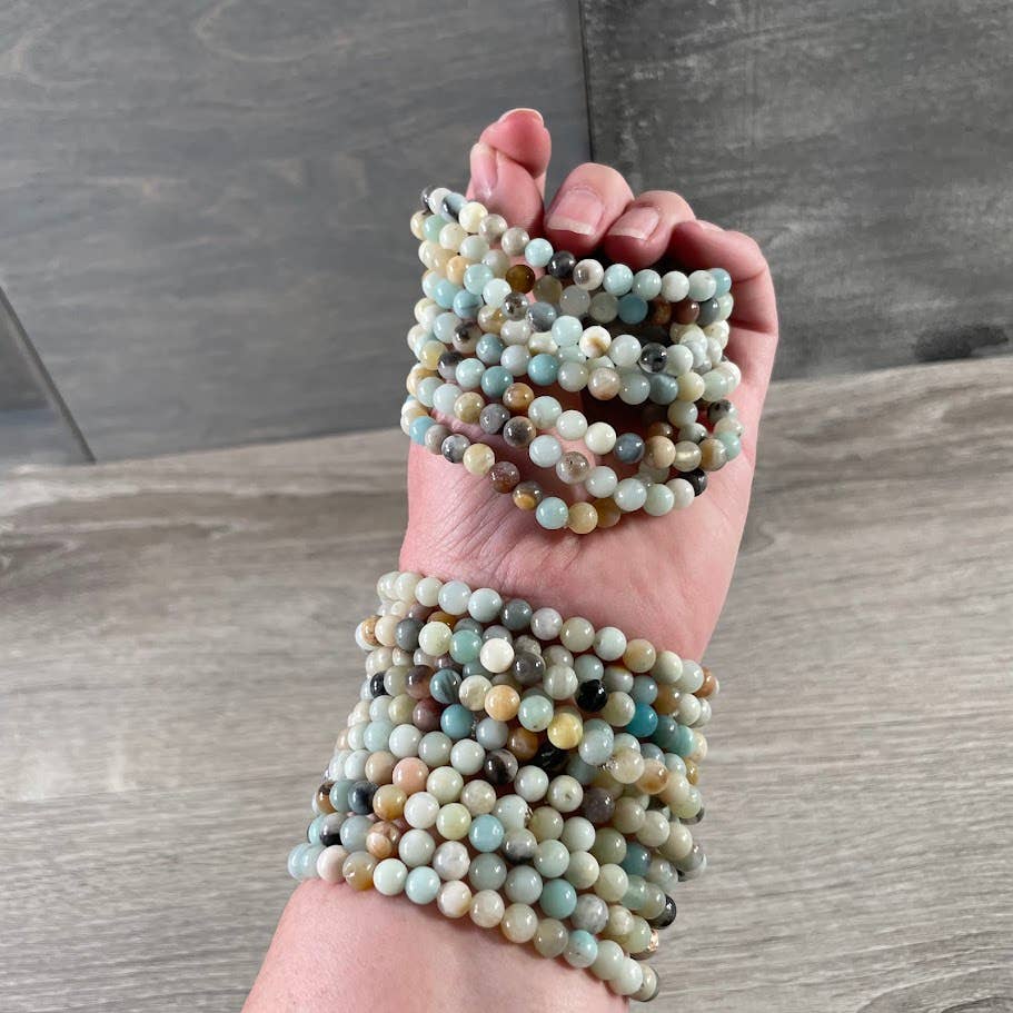 Gemstone Beaded Stretch Bracelets 6mm  : Black Moonstone