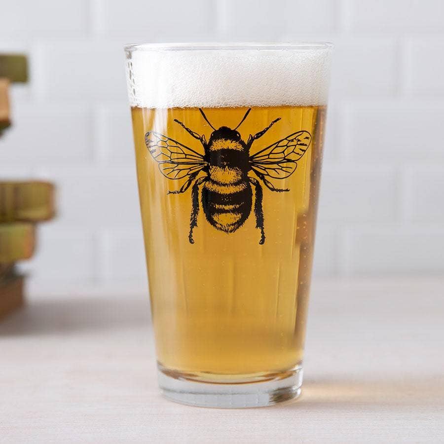 Bee Pint Glass - 16oz Beer Glass - Made in the USA