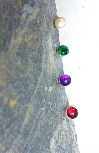 Sterling Silver Tiny Gemstone Stud Earring