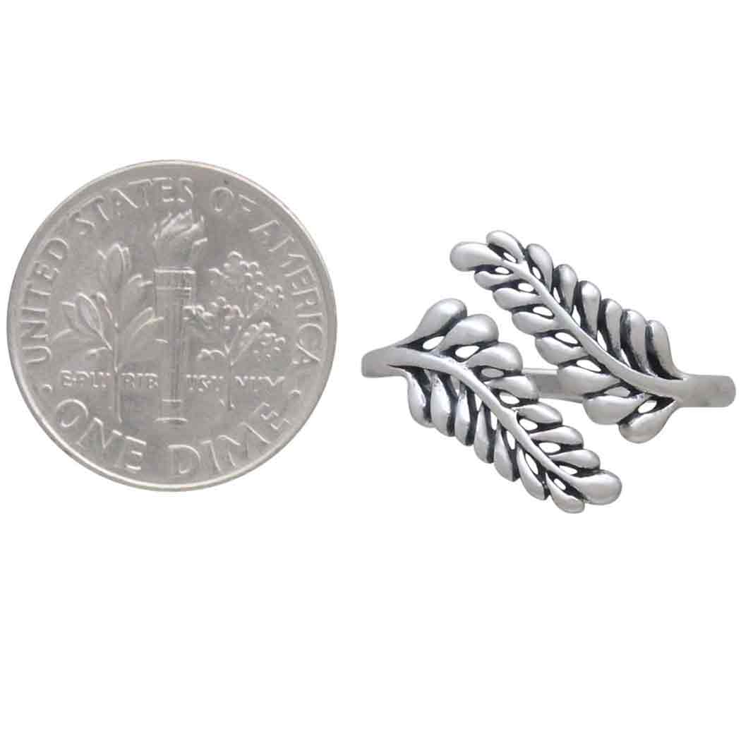 Sterling Silver or Bronze Adjustable Sprig Leaf Ring: Sterling Silver