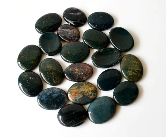 Palm Stones | Bloodstone | Thumb Crystal | Pocket Gemstone: Flat Back Side(Flat Stone)