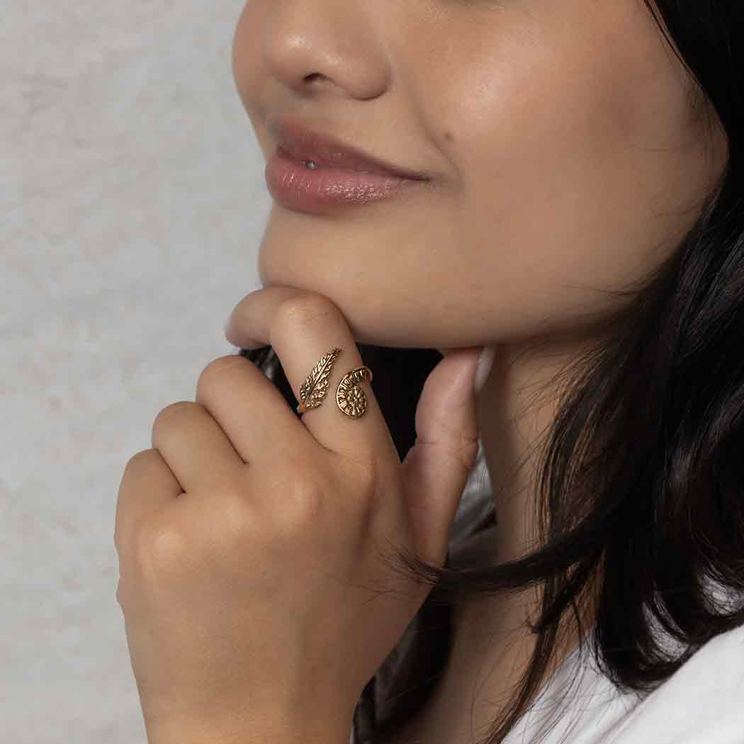 Sterling Silver or Bronze Adjustable Fern Ring: Bronze / Adjustable 6-8