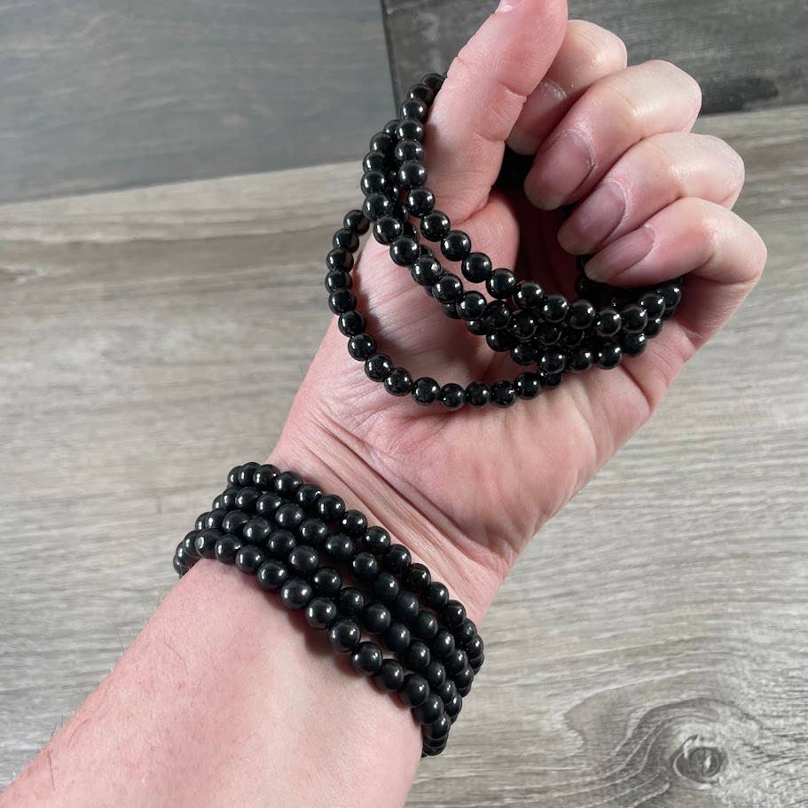 Gemstone Beaded Stretch Bracelets 6mm  : Black Moonstone
