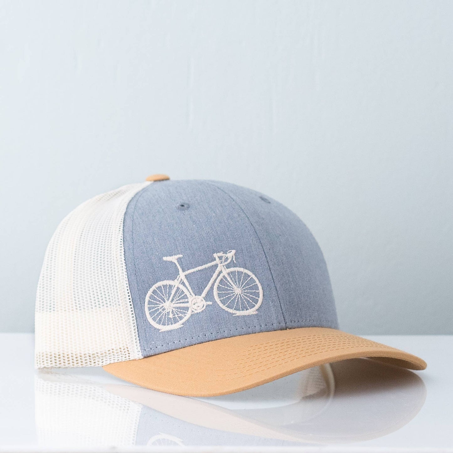 Name Drop Bicycle Trucker Cap, Road Bike: Light Gray 1812 / Black and Gray Mesh