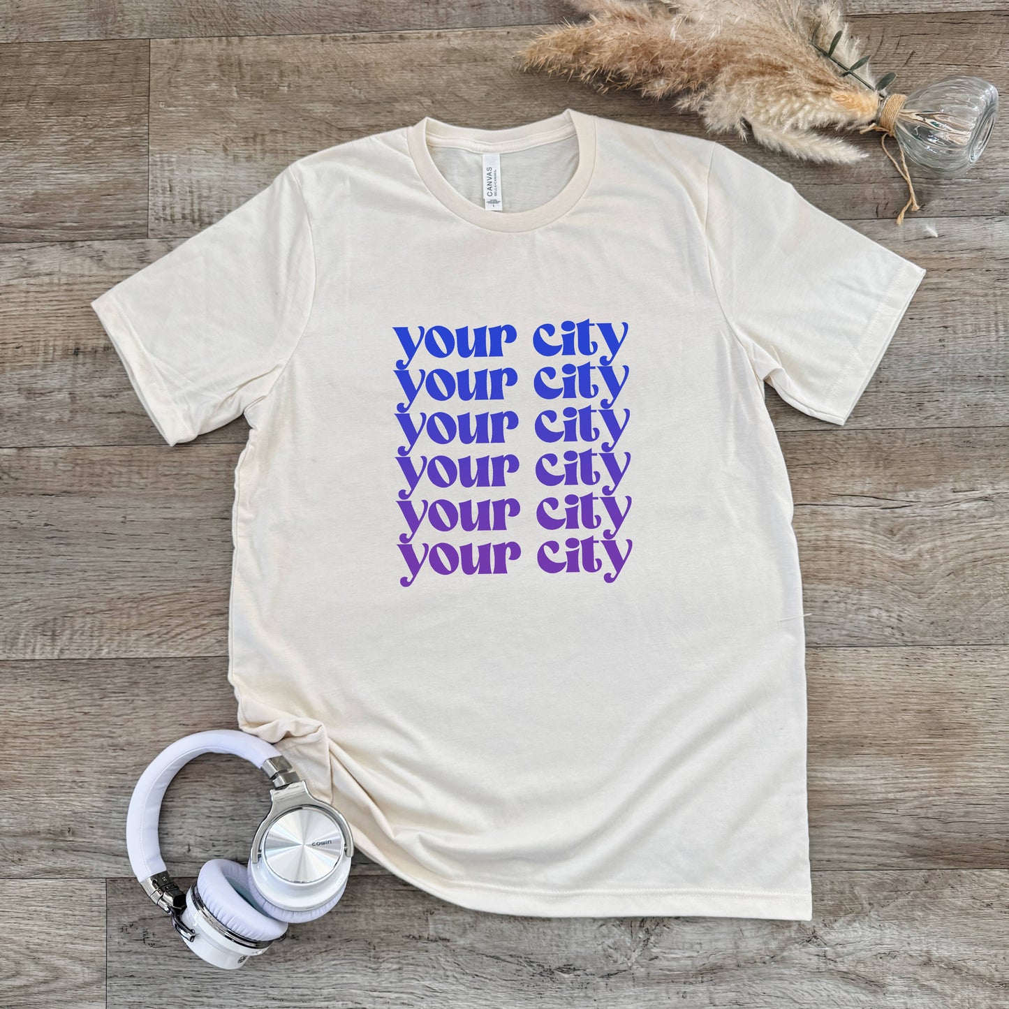 Your City, Ombre - Natural Unisex Tee - Customizable, Custom: Blue/Purple Ombre / Small