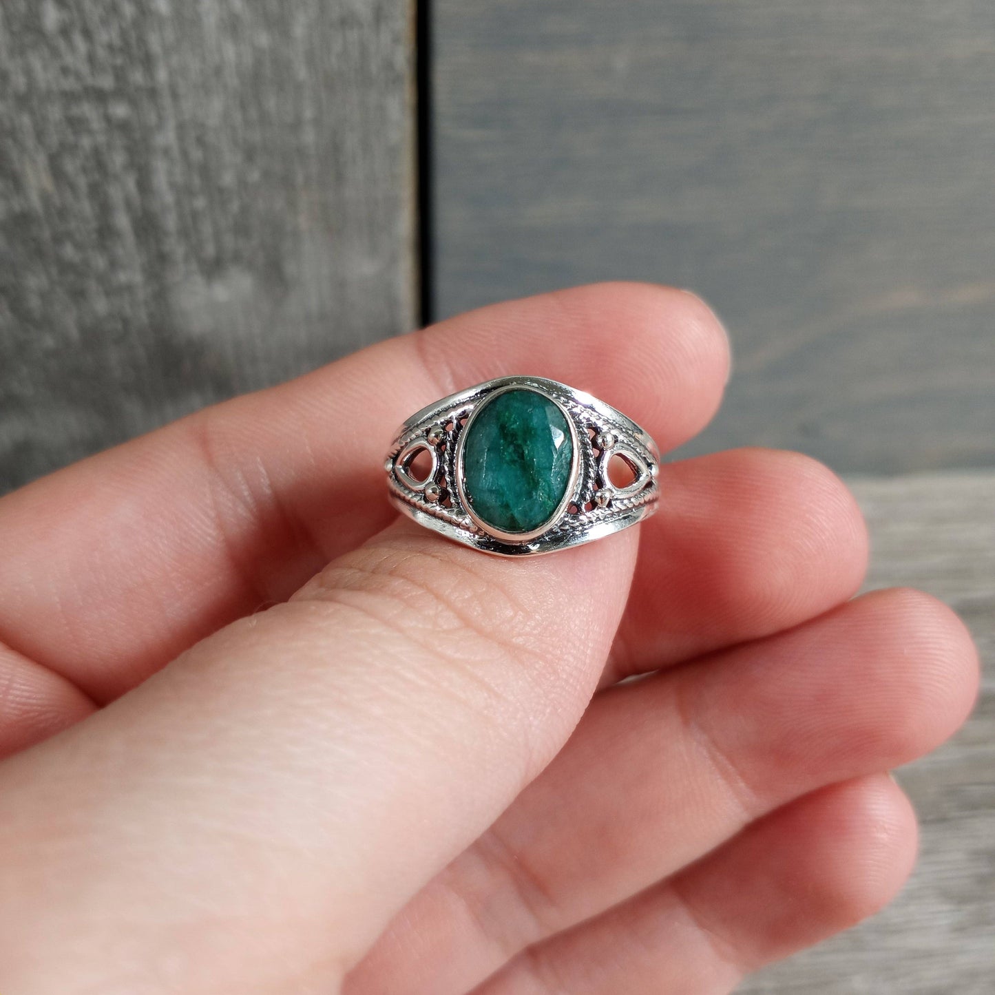 Gemstone Sterling Silver Boho Statement Ring: Labradorite / Size 6