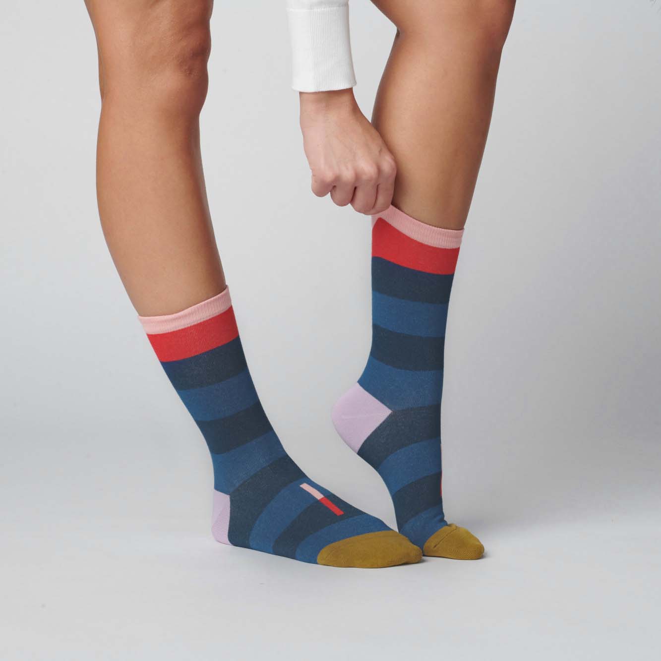 Fillmore Blue Striped Crew Length Unisex Socks: Large (Men's 8 - 12)