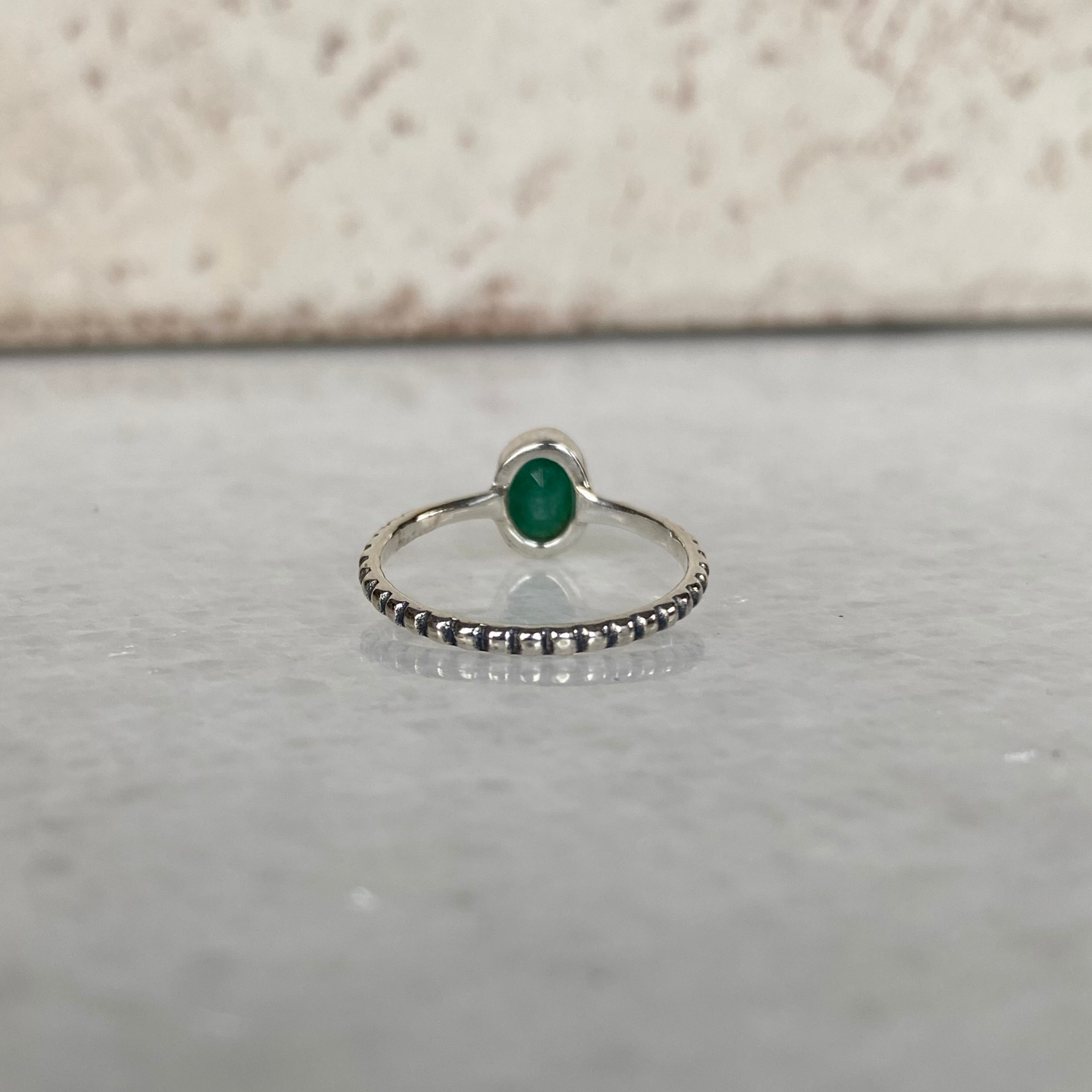 Silver Beaded Band Stone Ring Turquoise Lapis Citrine Oval: 11 / Emerald