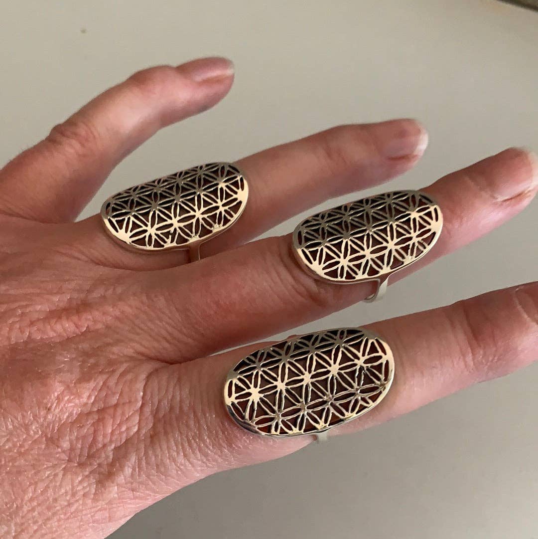 Sterling Silver Flower of Life Rings: Round Larger