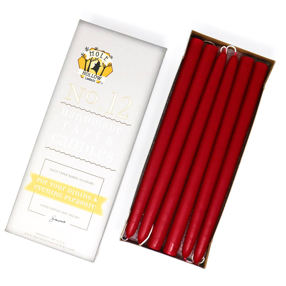 12" Hand Dipped Unscented Taper Candles - 39 Colors USA Made: Paprika