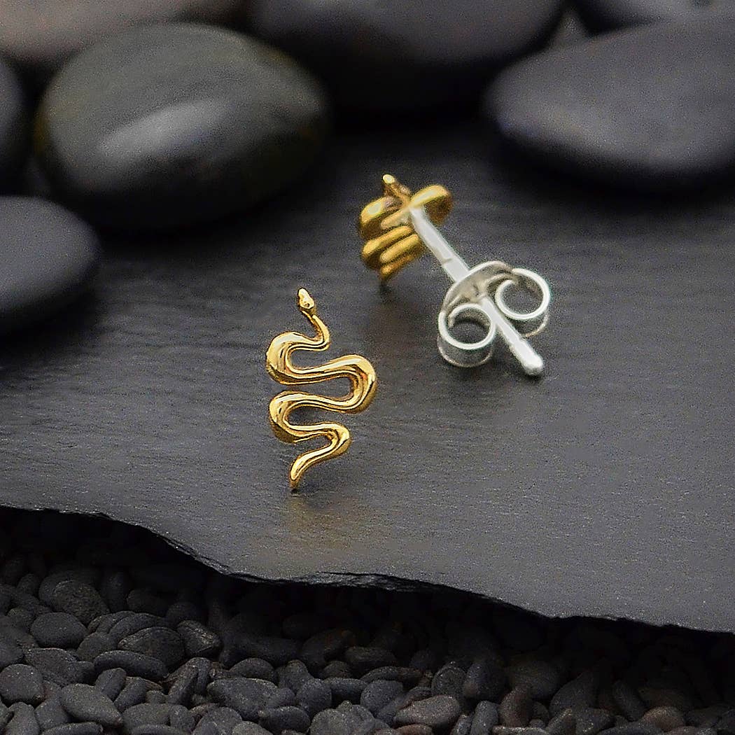 Sterling Silver or Bronze Snake Post Earrings 9x5mm: Recycled Sterling Silver