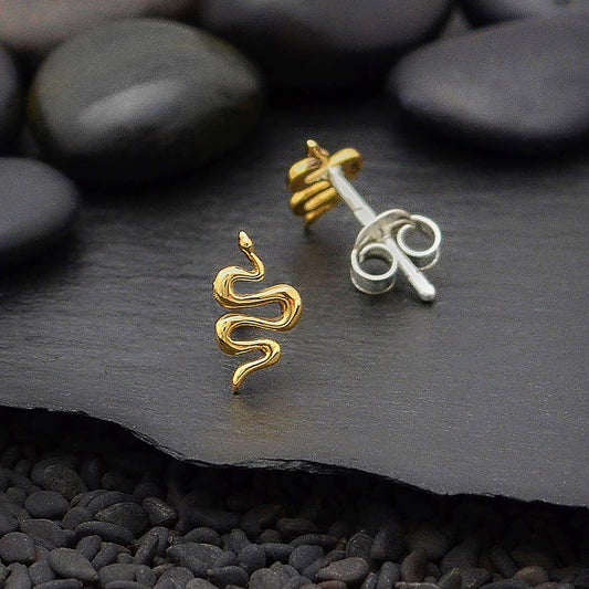 Sterling Silver or Bronze Snake Post Earrings 9x5mm: Bronze
