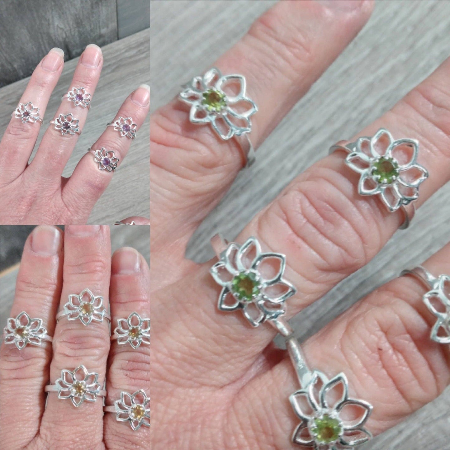 Gemstone Sterling Silver Lotus Flower Statement Ring