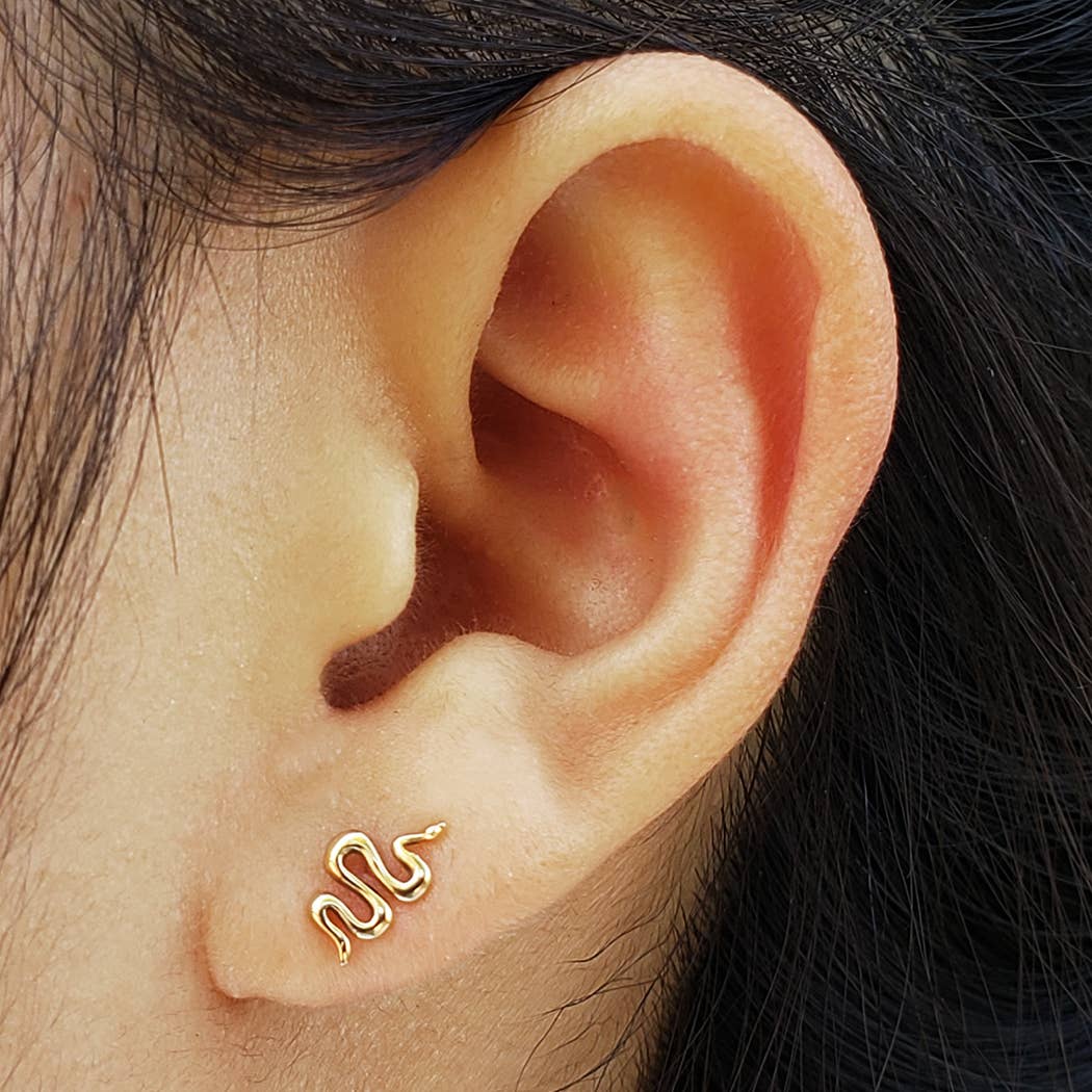 Sterling Silver or Bronze Snake Post Earrings 9x5mm: Bronze