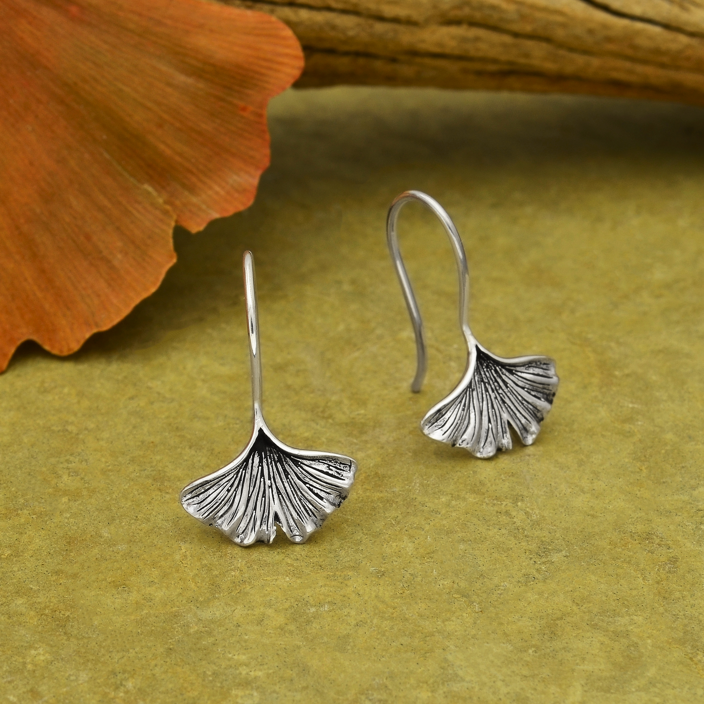 Sterling Silver or Bronze Ginkgo Leaf Earrings 22x14mm: Bronze