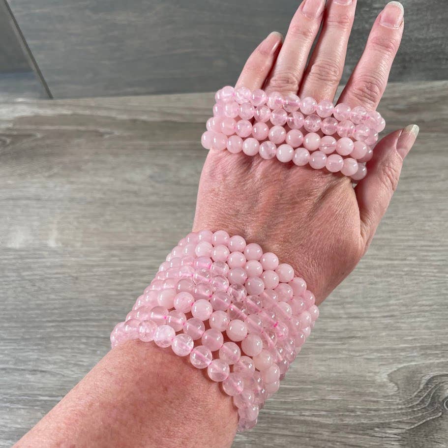 8mm Round Gemstone Beaded Bracelets – Assorted Crystals Bulk: Dark Strawberry Quartz