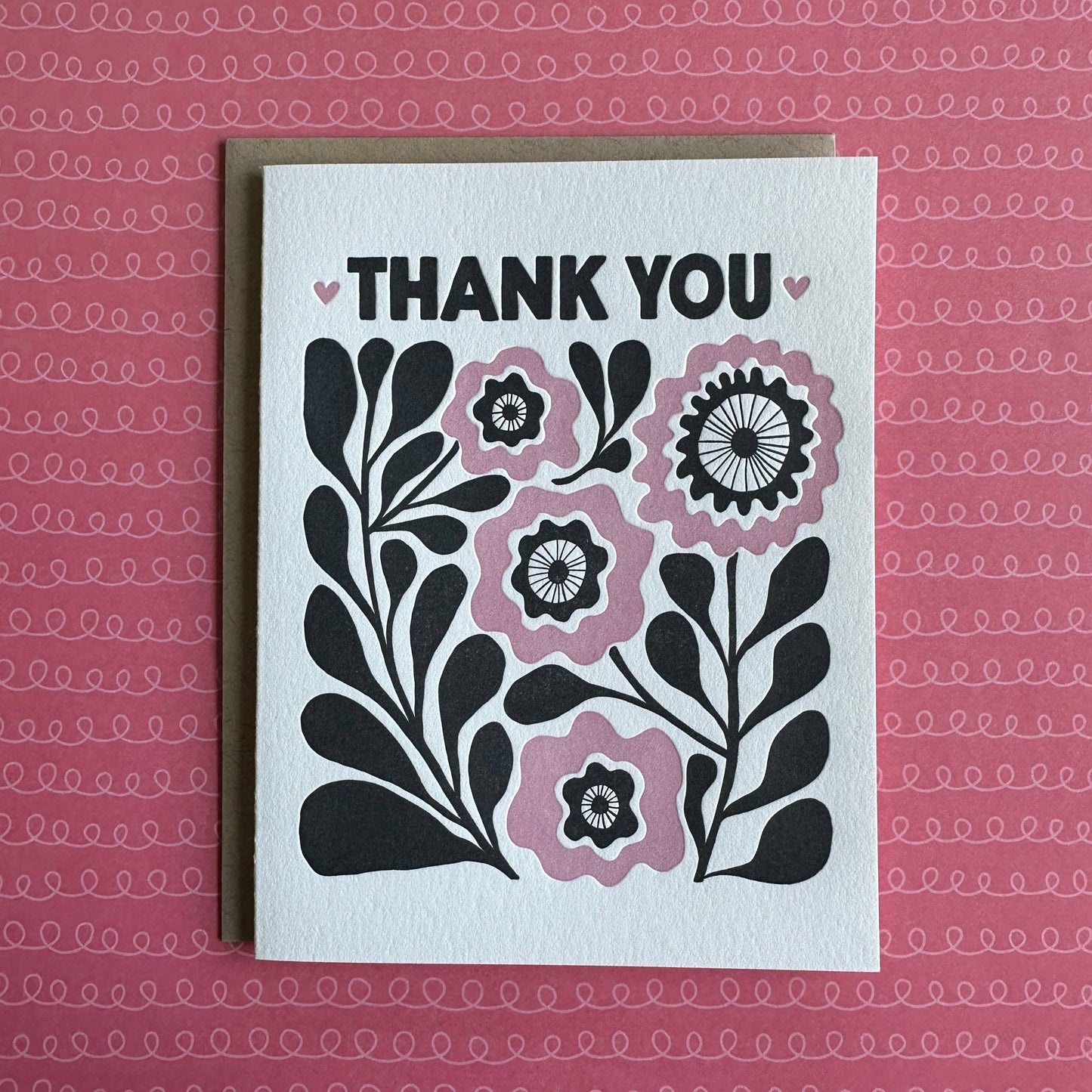 Thank You Pink Flowers - letterpress card