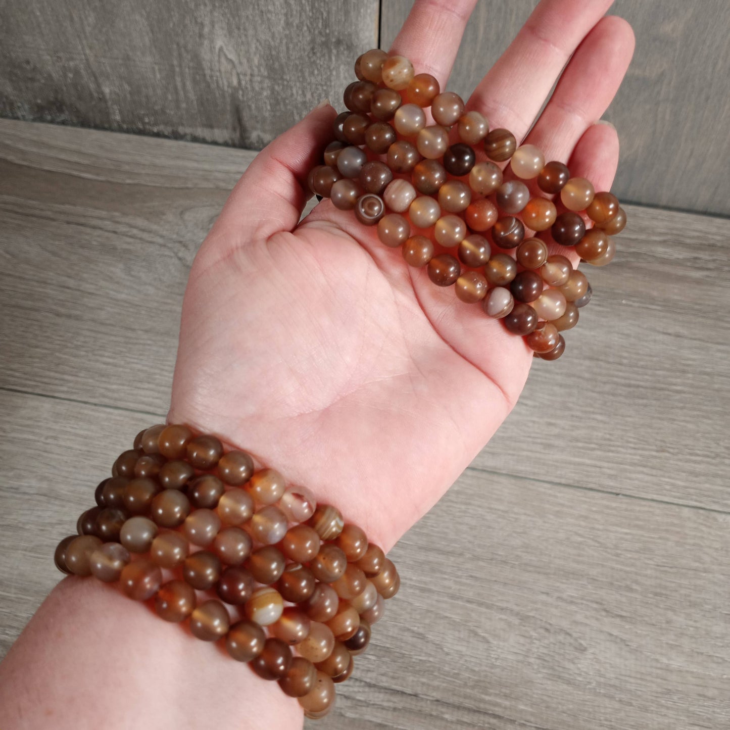 8mm Round Gemstone Beaded Bracelets – Assorted Crystals Bulk: Brown Agate