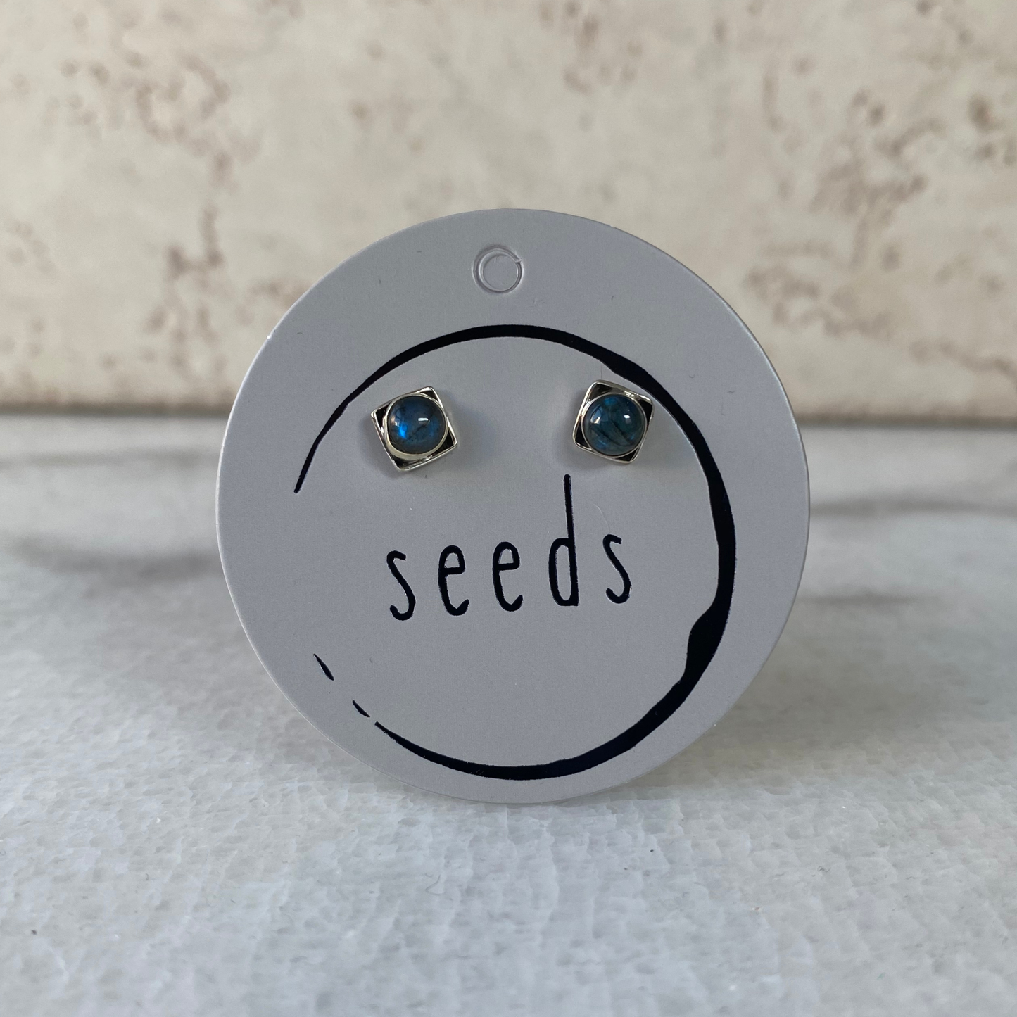 Square Stud Earrings | Sterling Silver Genuine Stones
