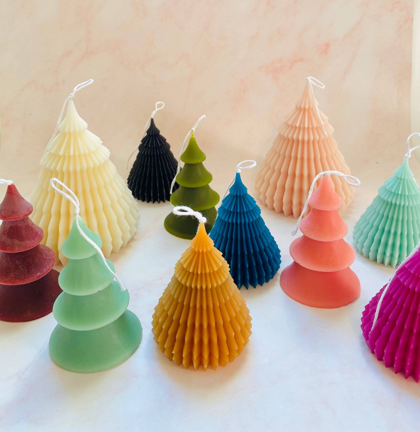 Small Origami Christmas Tree Beeswax Candle: Teal