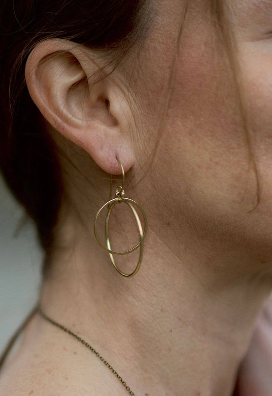 Short kinetic hoop within hoops drop earrings