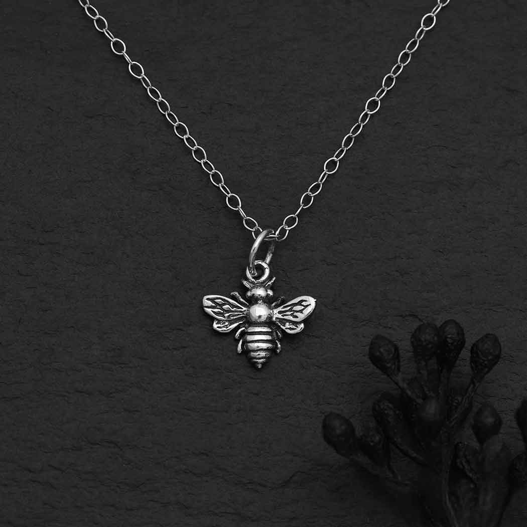 Sterling Silver or Bronze Bee Necklace: Sterling Silver