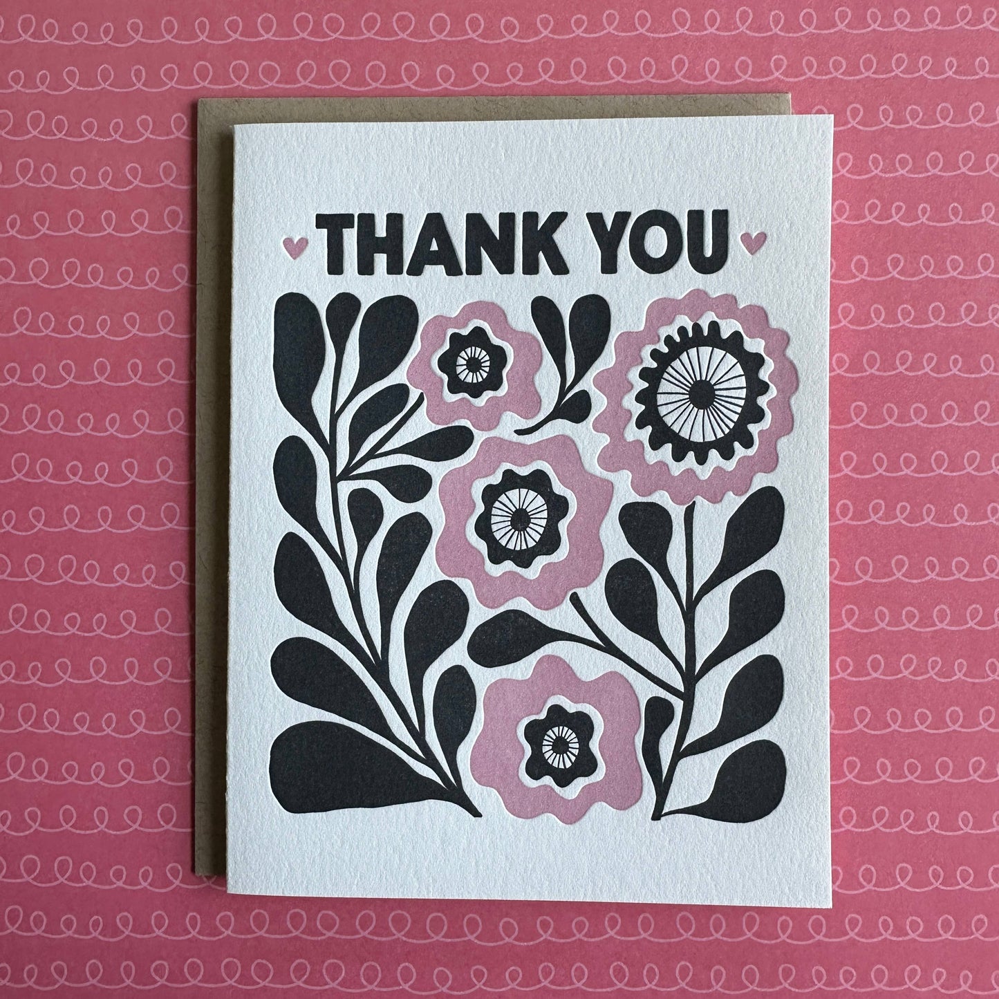 Thank You Pink Flowers - letterpress card