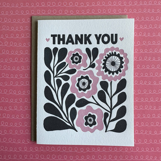 Thank You Pink Flowers - letterpress card