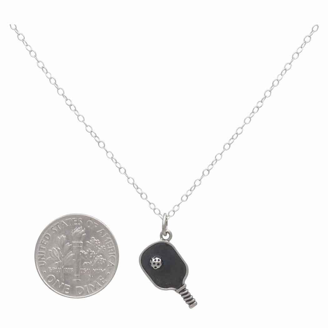Sterling Silver Pickleball Paddle and Ball Necklace