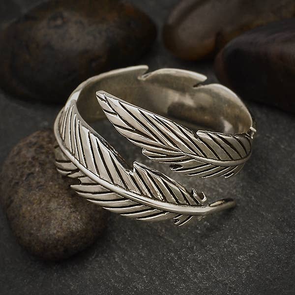 Sterling Silver or Bronze Adjustable Feather Ring: Bronze