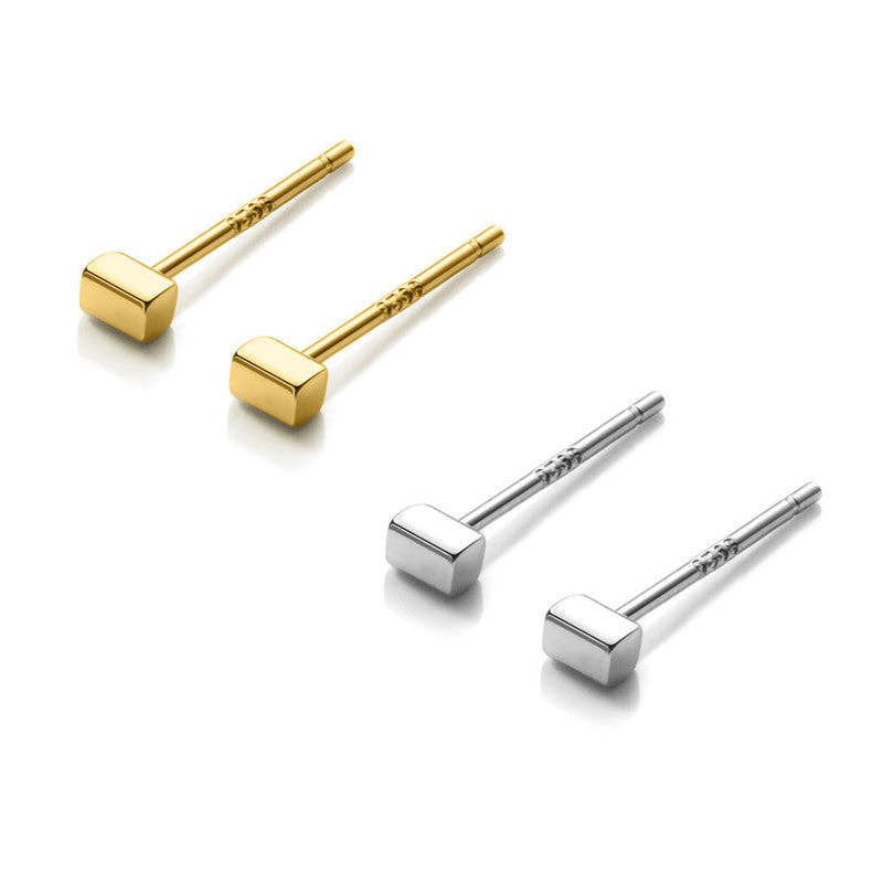 Tiny Cube Square Stud Earrings in 925 Sterling Silver: Silver