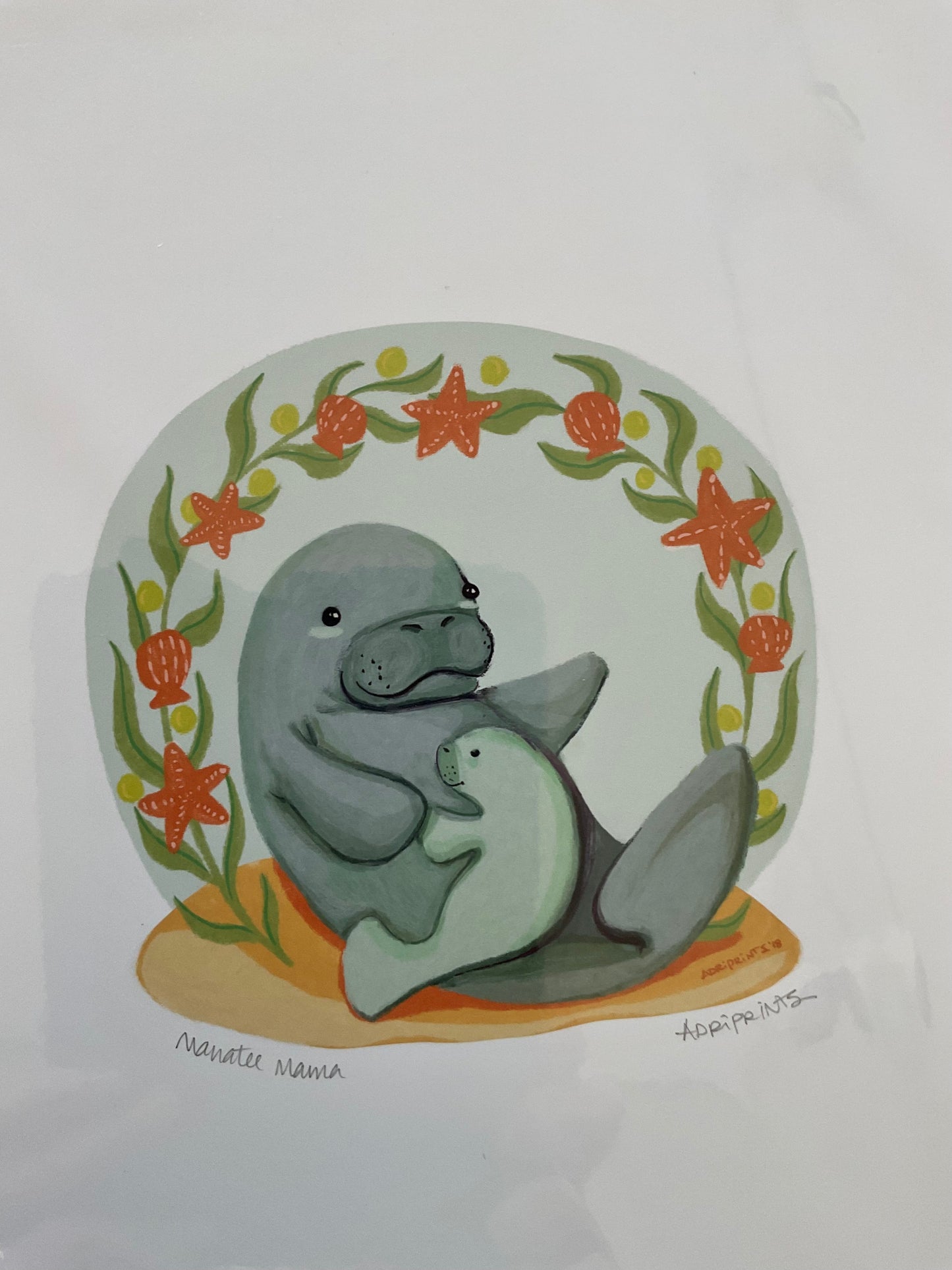 PRINT - Manatee Mama, Giclee ART PRINT in various sizes of artwork by Adriana Bergstrom