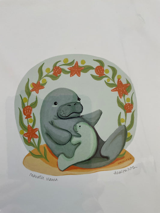 PRINT - Manatee Mama, Giclee ART PRINT in various sizes of artwork by Adriana Bergstrom