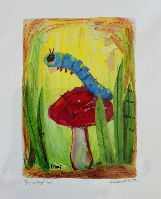 PRINT - Blue Caterpillar, art print in various sizes featuring art by Adriana Bergstrom