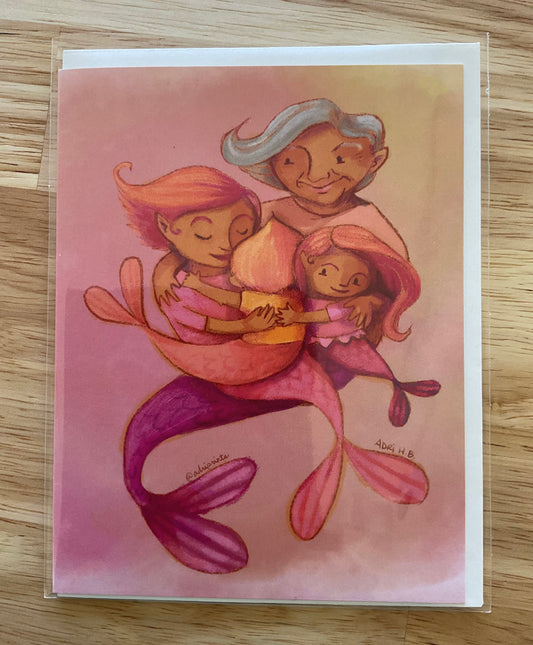 LOVE - Mermaid Family - Greeting Card for Mom, Sister, Grandma, Friends, eco-friendly notecards by Adriana Bergstrom (Adriprints)