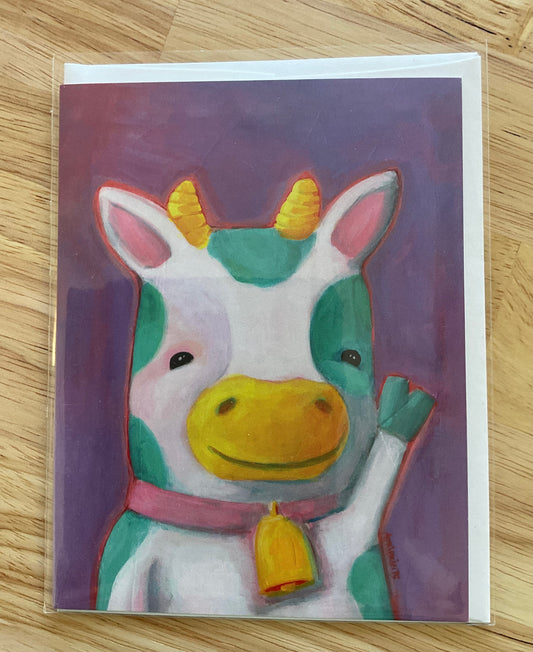 EVERYDAY - Hi Teal Cow - Artist Notecard featuring Art by Adriana Bergstrom