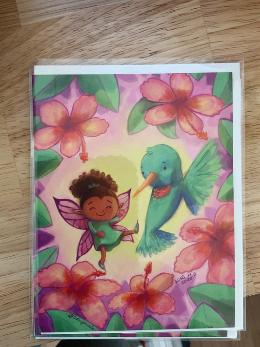 EVERYDAY - Hummingbird Flower Fairy - Greeting Card for Friends, Family, art by Adriana Bergstrom (Adriprints)