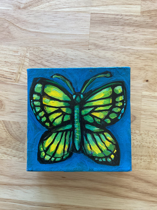 MINI Butterfly on dark blue  (original painting on canvas)