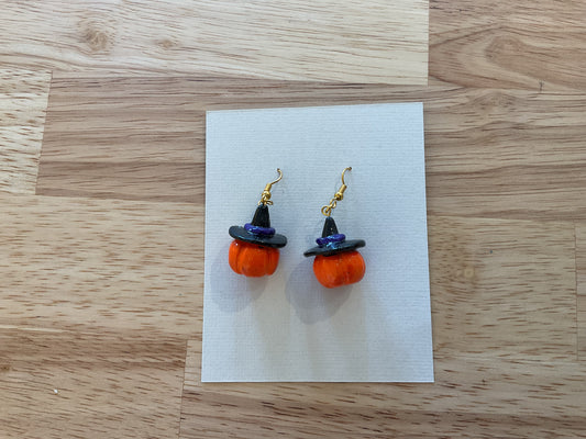 Pumpkin witch hat earrings