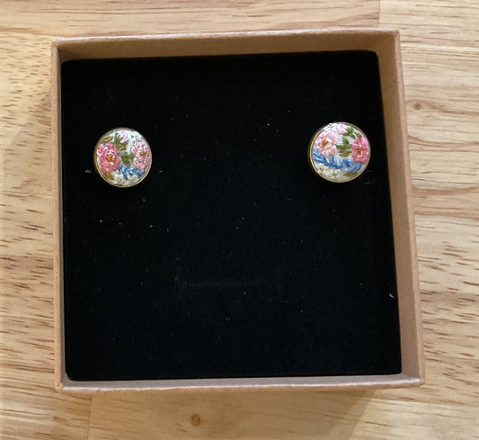 Embroidered floral post earrings