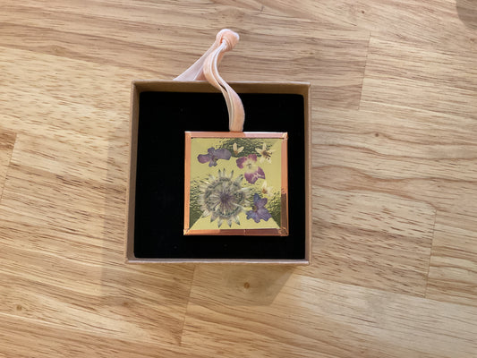 Beveled glass pressed flower ornament