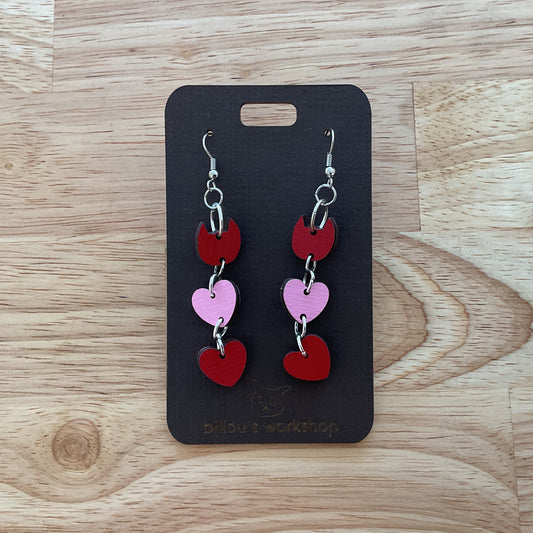 Cat and heart trio earrings