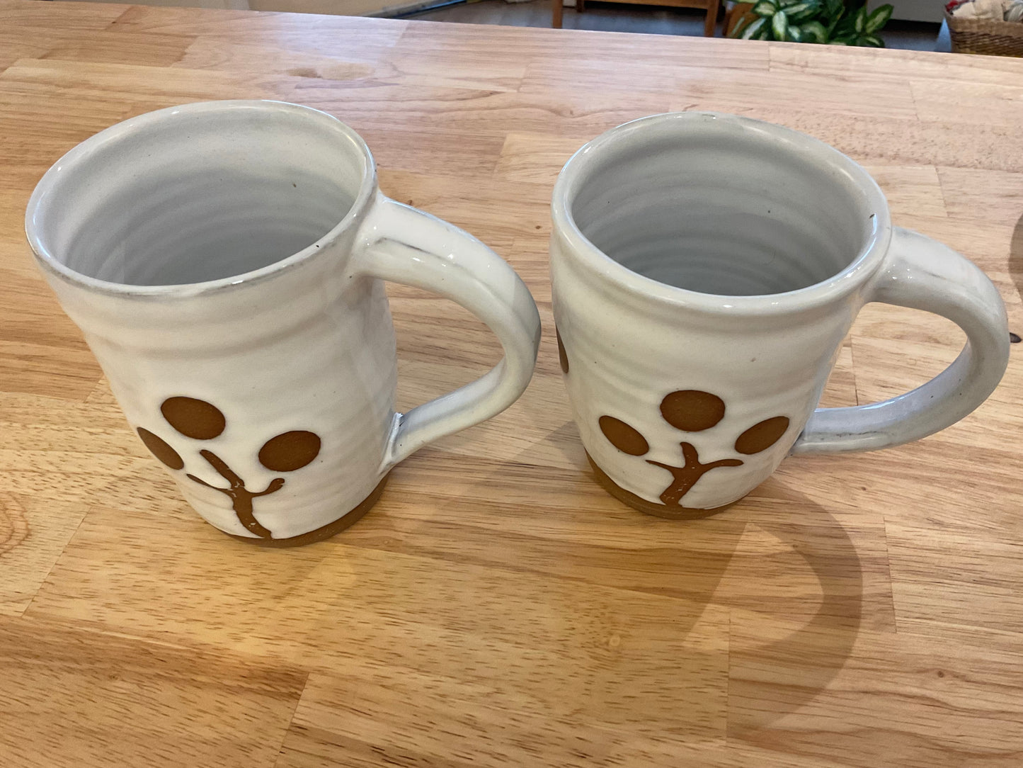 White polka dot tree mugs