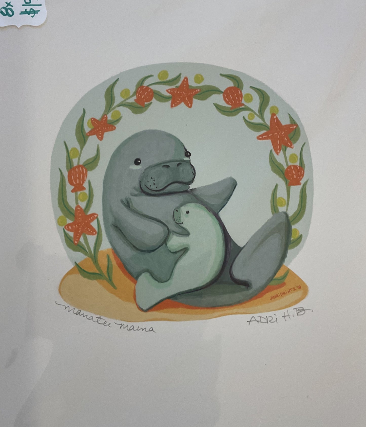 Manatee Mama, Giclee ART PRINT in various sizes of artwork by Adriana Bergstrom (8x10)