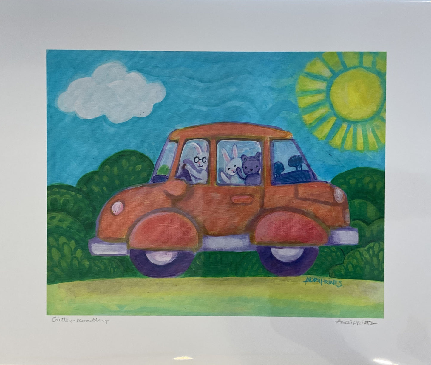 Critters roadtrip giclee print 11x14